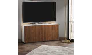 Frank Olsen INTEL1100LED-CORNERWHT-WAL Gloss White & Walnut Corner TV Cabinet For TVs Up To 50 Frank Olsen INTEL1100LED-CORNERWHT-WAL Gloss White & Walnut Corner TV Cabinet For TVs Up To 50
