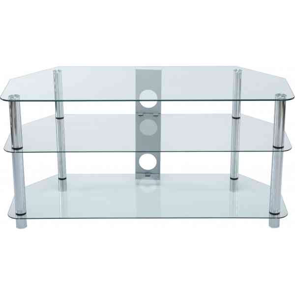 B GRADE STOCK Stealth Mounts 1000mm Clear Glass & Chrome Legs TV Stand for TVs up to 50